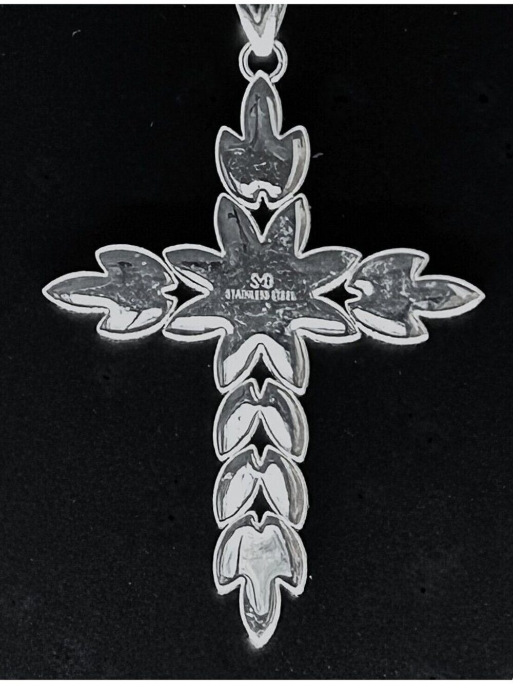 Stainless Steel Cross Necklace Chain Mother of Pearl Floral Pendant Leaf Marquis - Picture 7 of 10